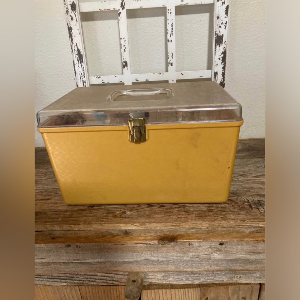 Vintage Wil-hold Sewing Box Yellow Storage Case with Clear Lid